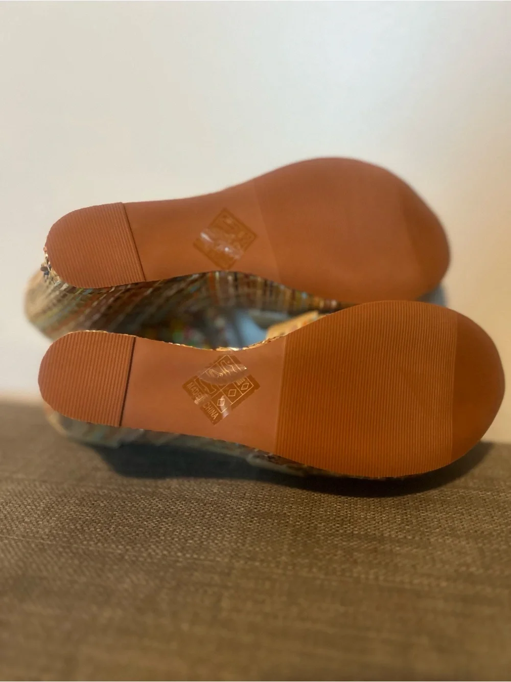 Getmorebeauty Women’s Tan Wedge Sandals with Multicolor Beaded Straps